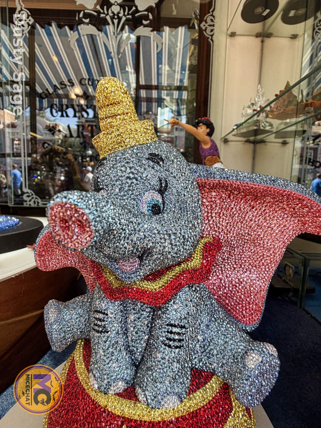 Crystal Dumbo figure filling the Crystal Arts window display